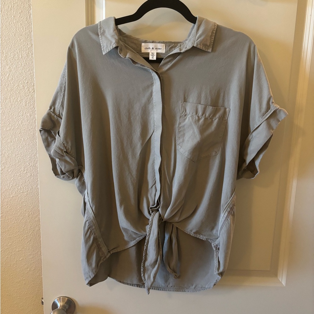 cloth & stone Sage Green Tie-Front Button Down Shirt - Boho, Spring, Summer